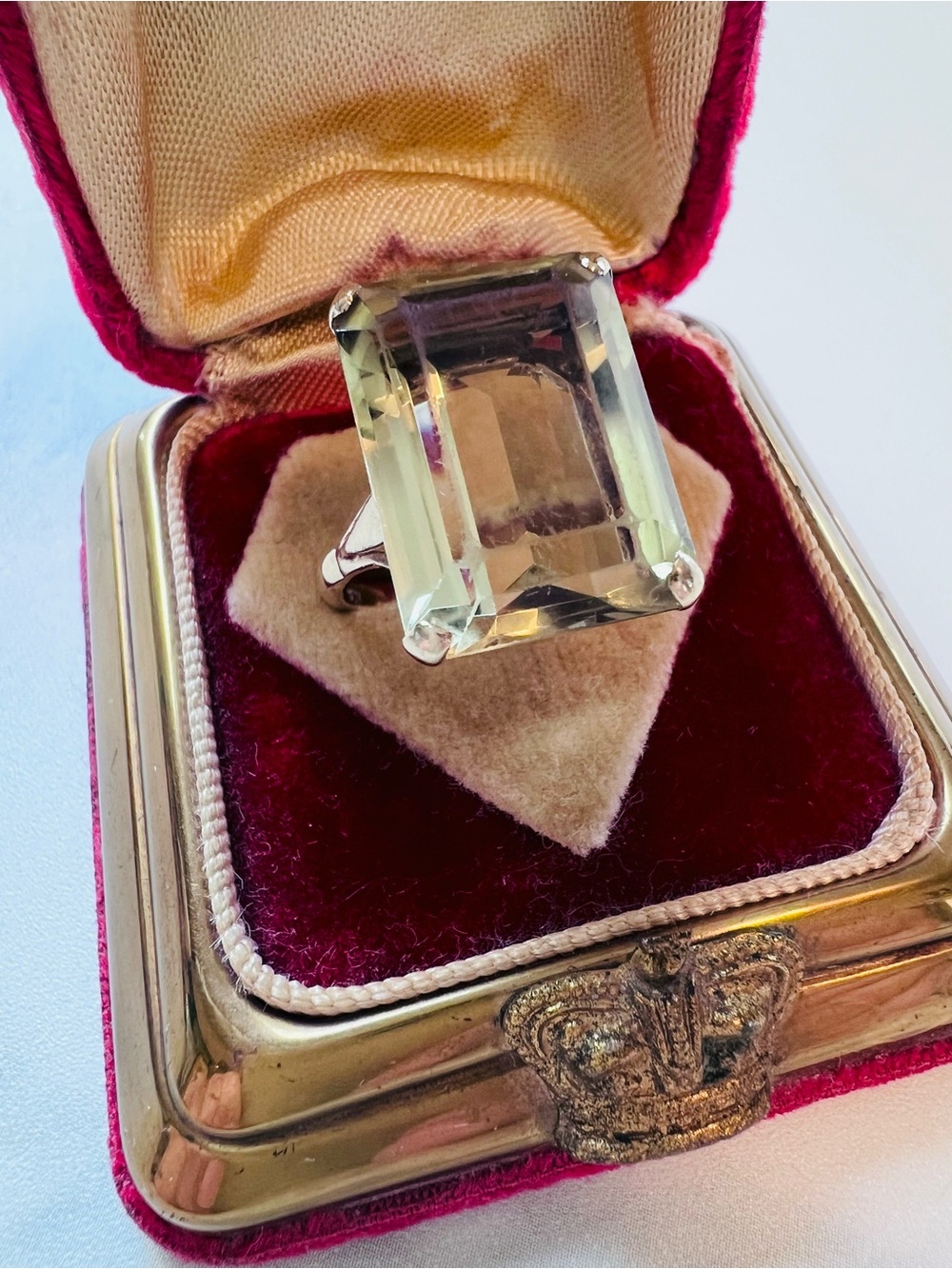 Minimalist Citrine Emerald Cut 1960s Cocktail Ring in 9ct Yellow Gold Size 7.25
